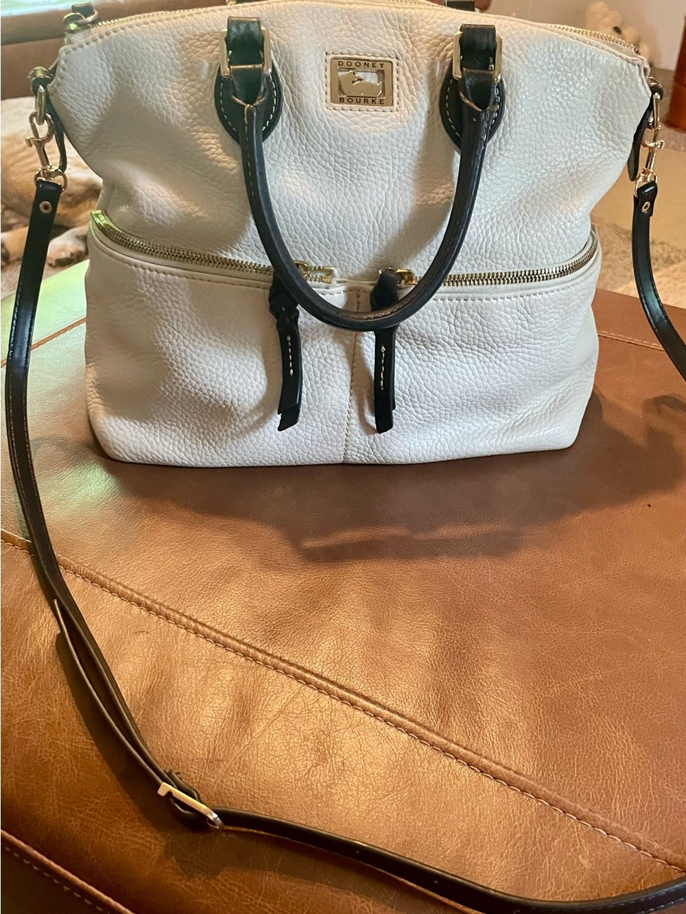 Dooney & Bourke White Pebble Leather Tote with Black Trim - Picture 2 of 6